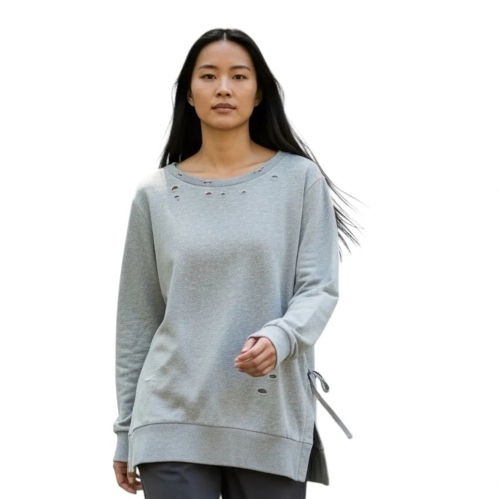 Honey Punch Gray Distressed Sweatshirt Size L - Picture 1 of 17